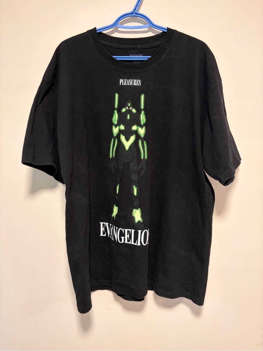 Pleasures x Evangelion Black Tee with Neon Green Graphic